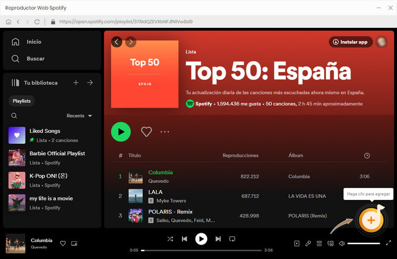 Agregar música a través del reproductor web