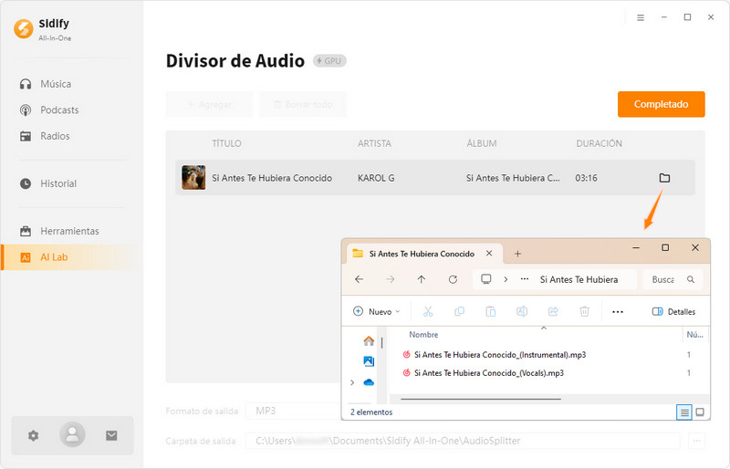 AI Audio Splitter en Sidify All-In-One