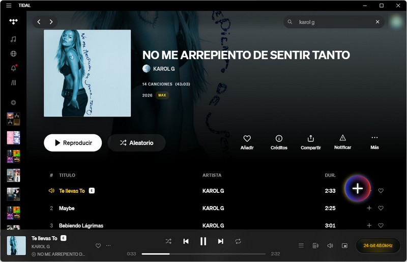 Añadir música de Tidal desde la aplicación a Sidify All-In-One