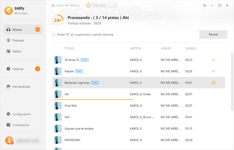 Convierte música en streaming con Sidify