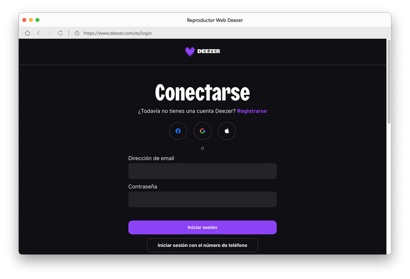 iniciar sesion en Deezer
