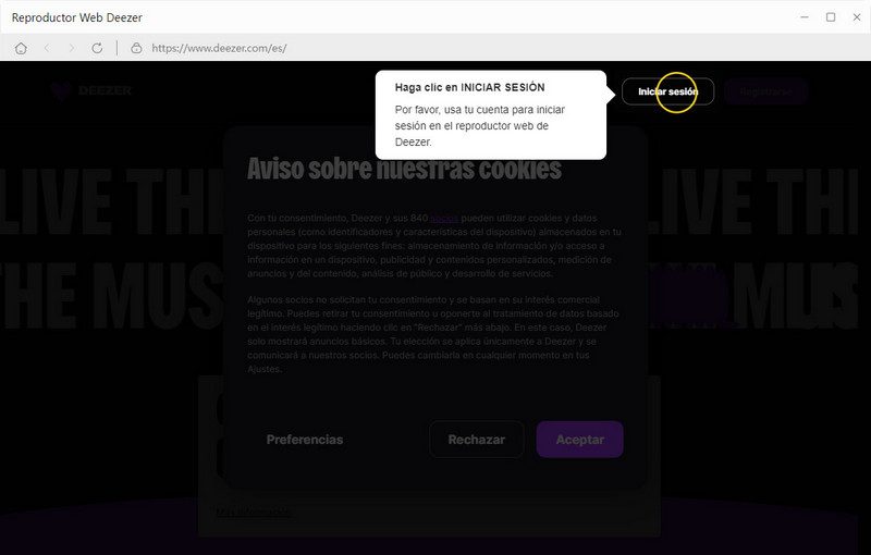 iniciar sesion en Deezer