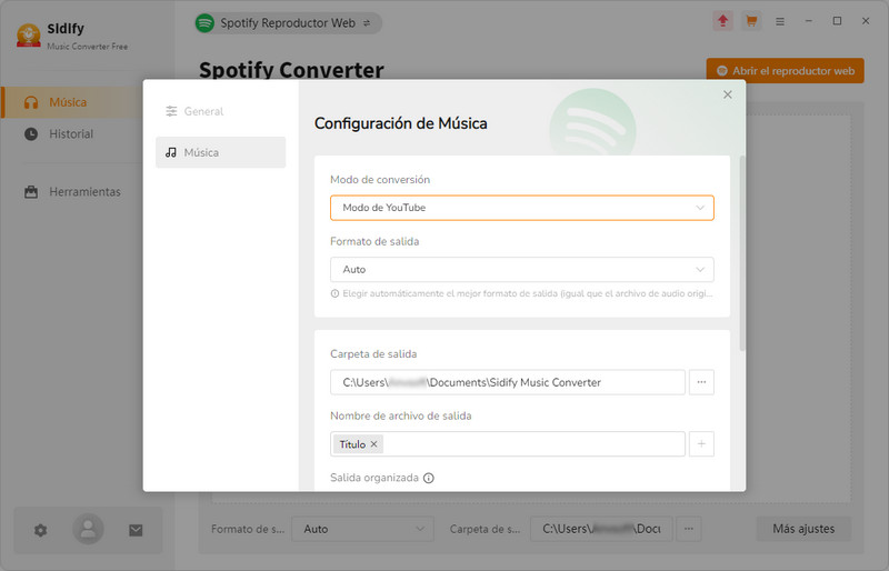 ajustes de spotify music converter versión gratión