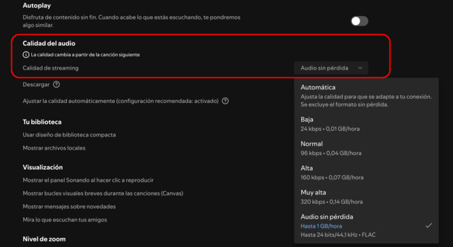 activar spotify calidad lossless en pc