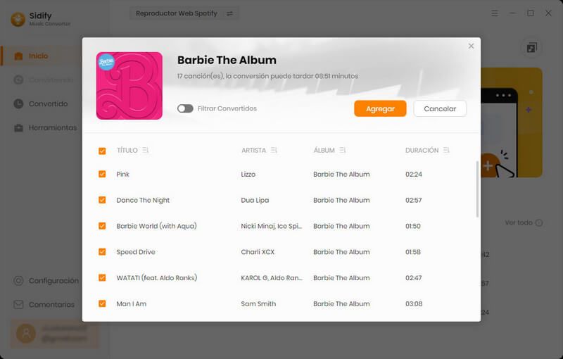 Agregar la canción a Spotify Music Converter