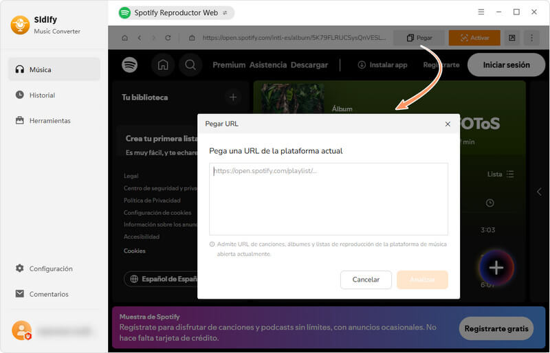 copia la URL de Spotify web a Sidify