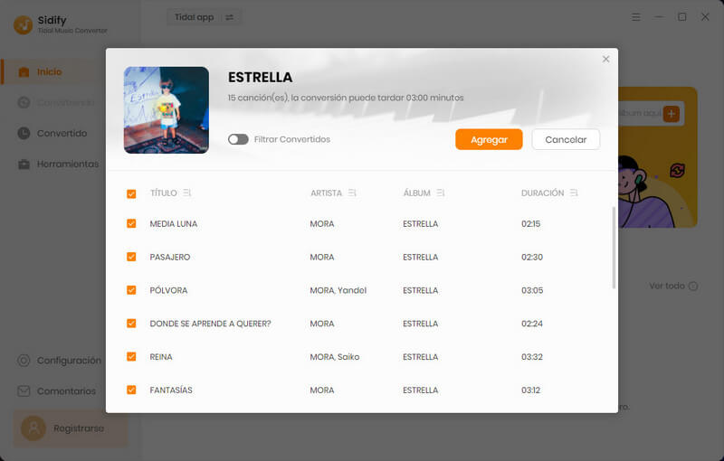 agregar las canciones de Tidal a Sidify