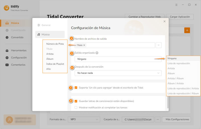 ajustes de salida
