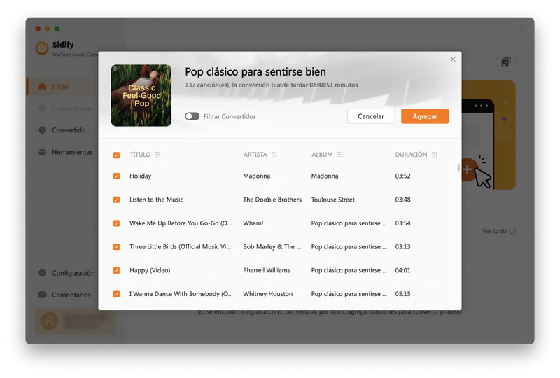 seleccionar musica para descargar