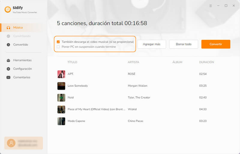 Convertir música de YouTube