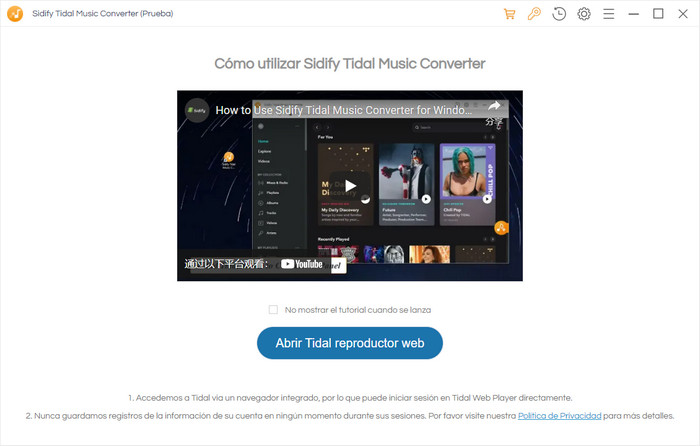 abrir Tidal reproductor web