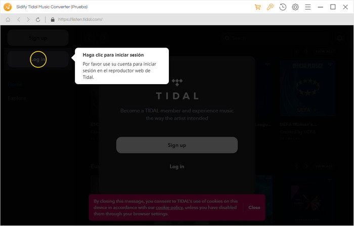 iniciar sesión en Tidal