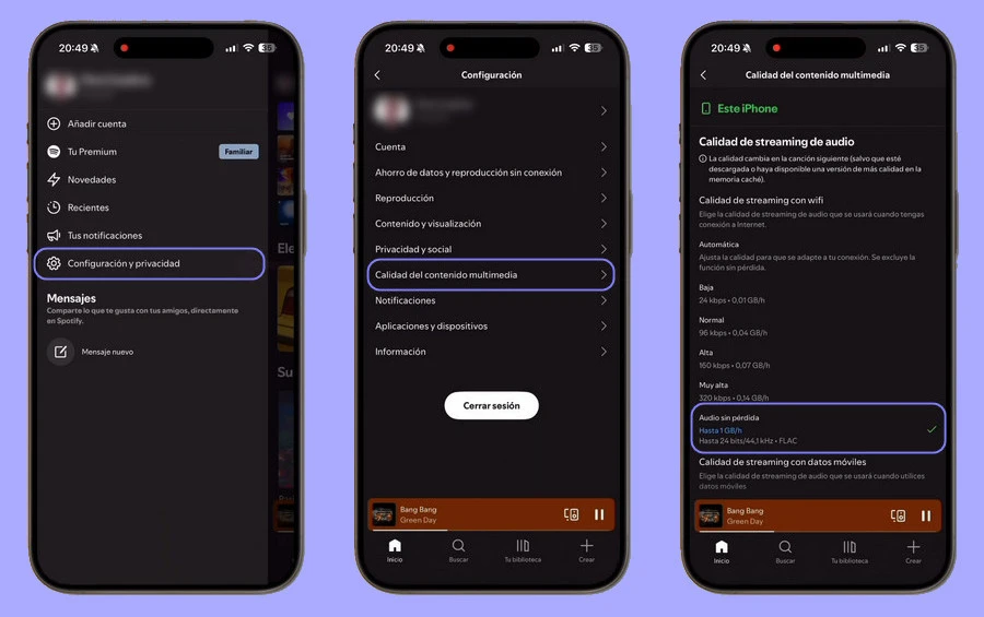 cómo activar spotify audio sin pérdida