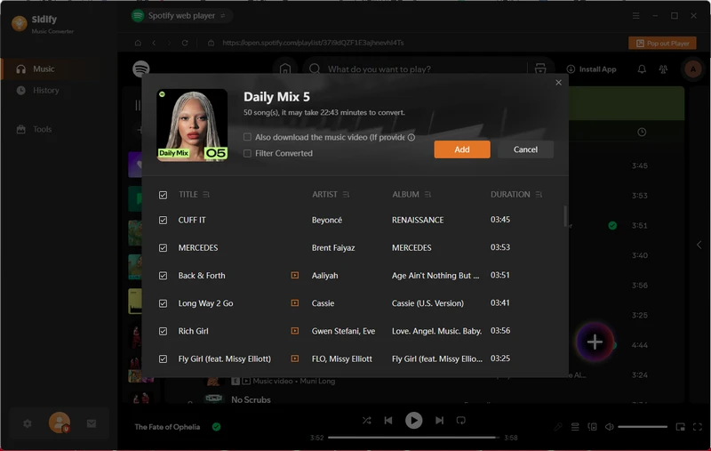 agregar video musical de Spotify para descargar