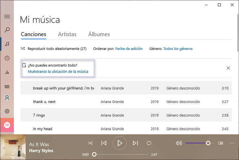 agregar música de spotify a groove music