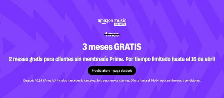 Amazon Music Unlimited 3 meses gratis por tiempo limitado