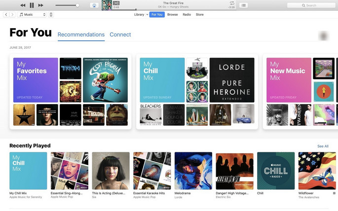 La interfaz de Apple Music