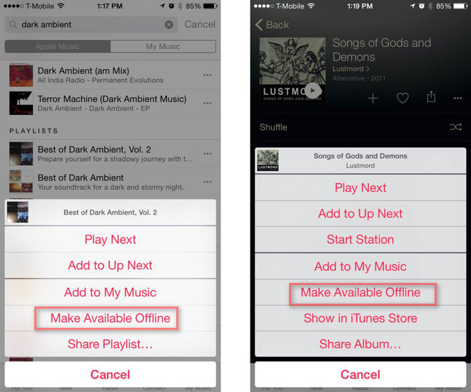 apple musica sin conexión