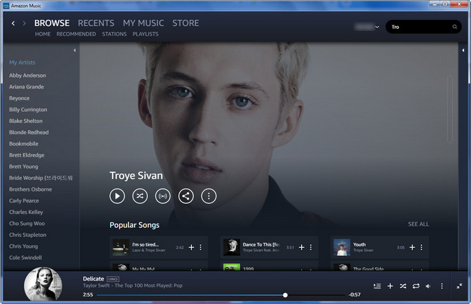 La interfaz de Amazon Music