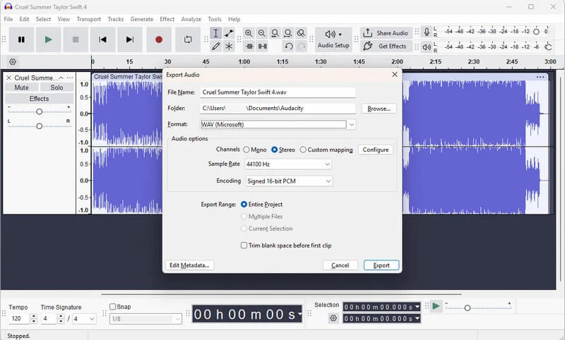 Audacity grabar apple music en mp3
