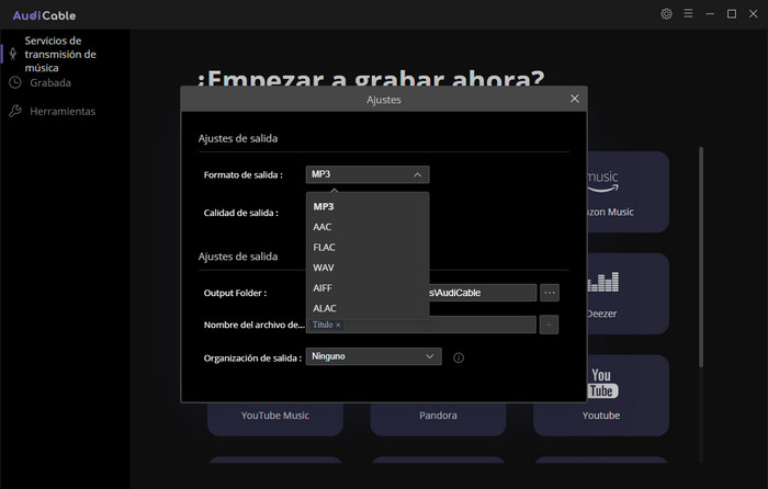 configuración de audicable