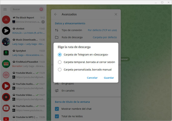 Cambiar la ruta de descarga del bot de Telegram