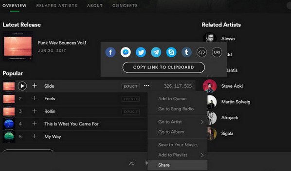 copiar urls de la música de spotify