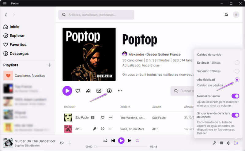 descarga la música flac de Deezer en el escritorio