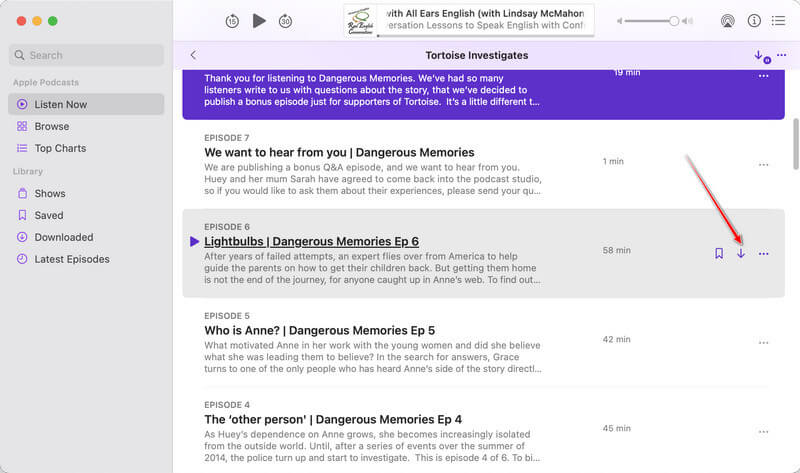 Descargar podcasts de Apple en Mac