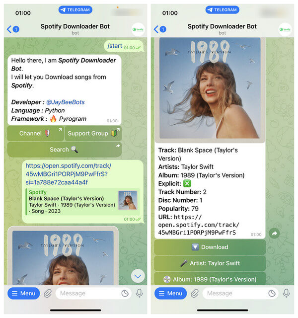 Descarga canciones de Spotify en el bot de Telegram