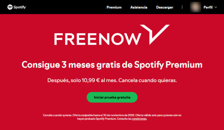 3 meses gratis de Spotify Premium con FREENOW
