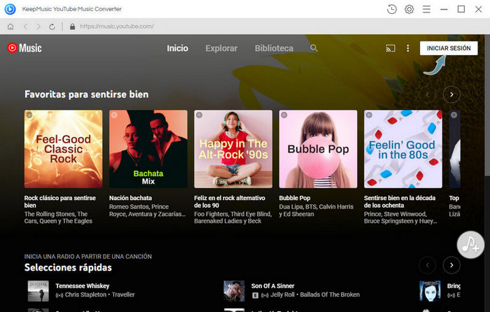 KeepMusic iniciar sesión en youtube music