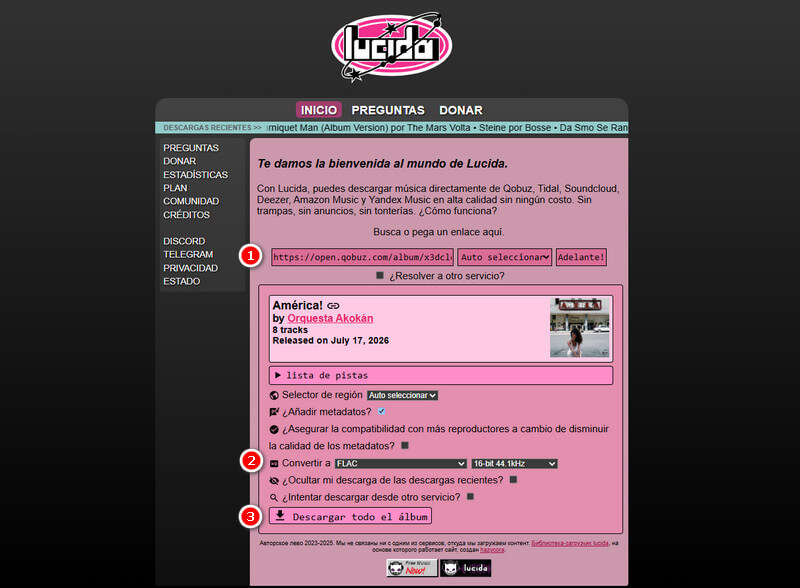 Lucida descargar música de Qobuz a FLAC en línea
