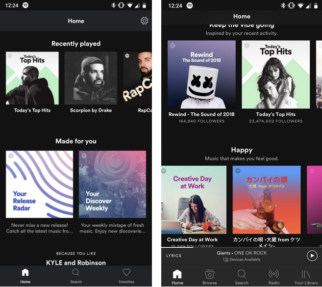 spotify lite vs. spotify: interfaz principal