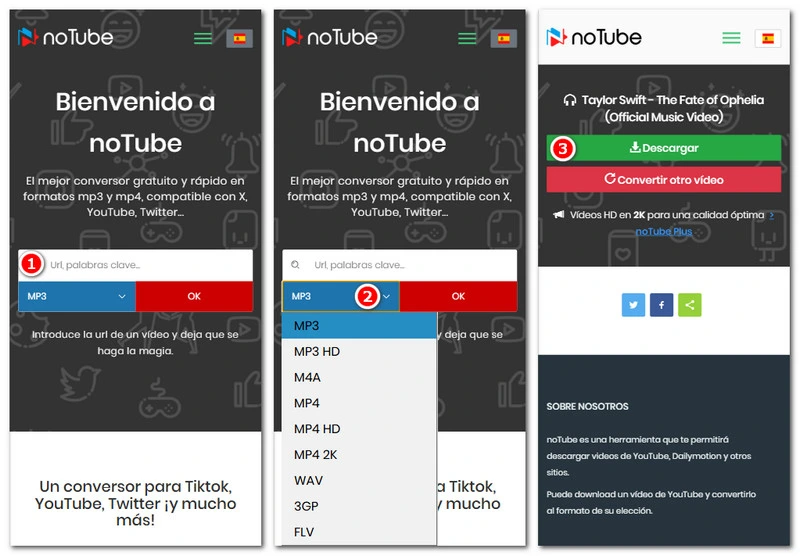 noTube descargar MP3 y MP4 de YouTube