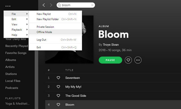 desactivar el Modo Offline de Spotify en pc