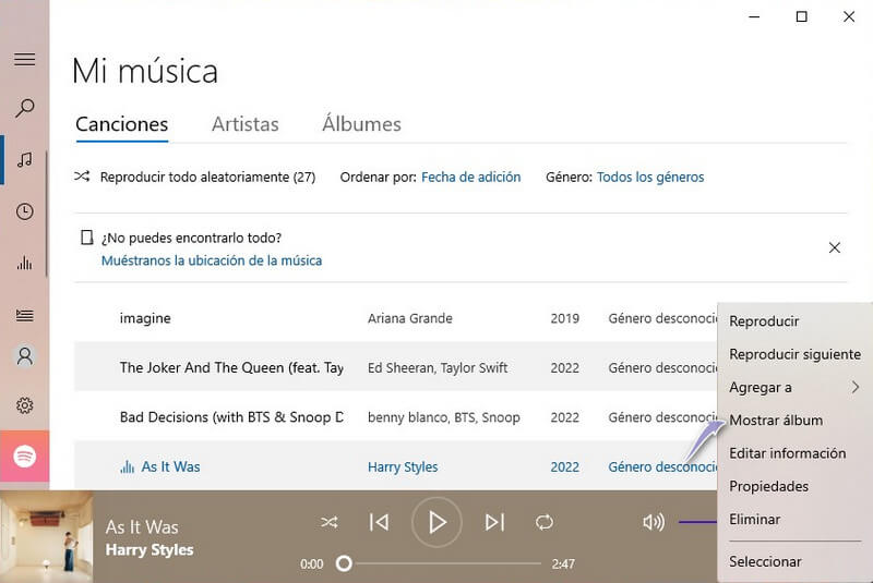 abrir spotify música en groove music