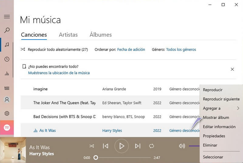 abrir spotify música en groove music