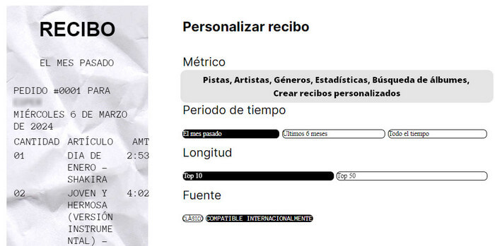 Personalizar Receiptify Spotify