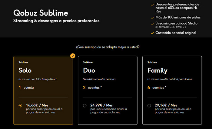 precios y planes de suscripción Qobuz Sublime
