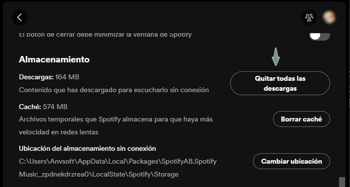 quitar todas las descargas de spotify