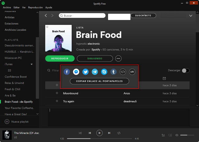 compartir playlist de spotify