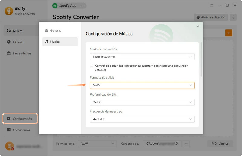 Configurar los ajustes de salida en Sidify