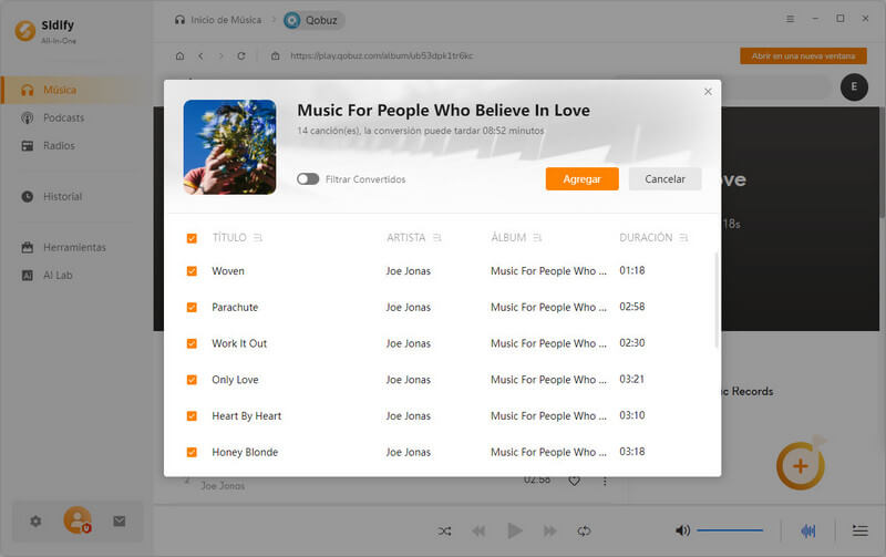 agregar canciones de Qobuz a Sidify para descargar