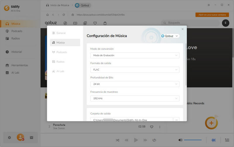 selecciona Qobuz FLAC formato
