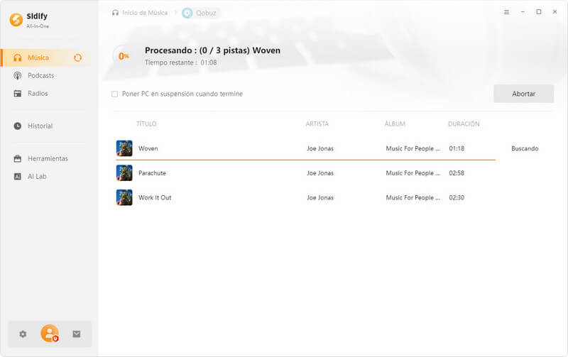 Qobuz FLAC descargando en Sidify