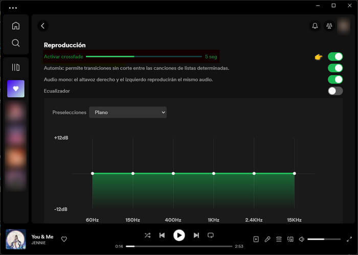 activar crossfade de Spotify