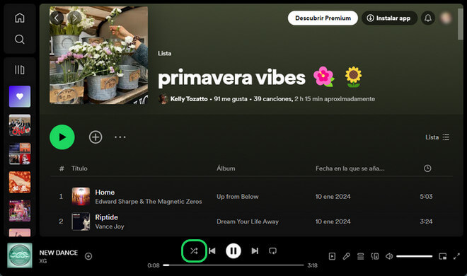 quitar spotify modo aleatorio en web