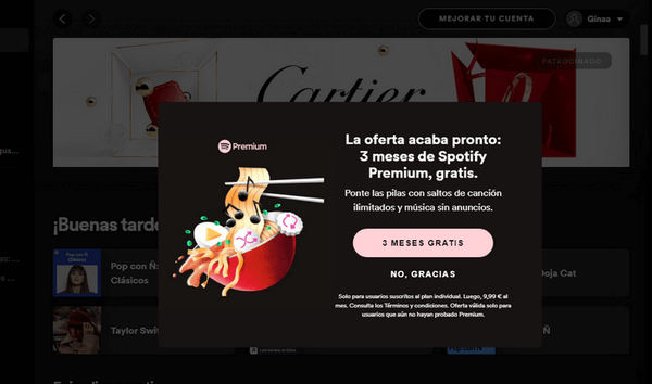 3 meses prueba de Spotify