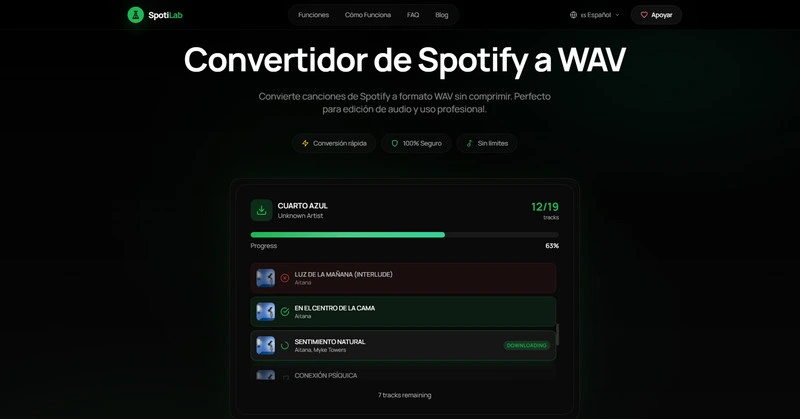 Convertir canciones de Spotify a WAV online con SpotiLab